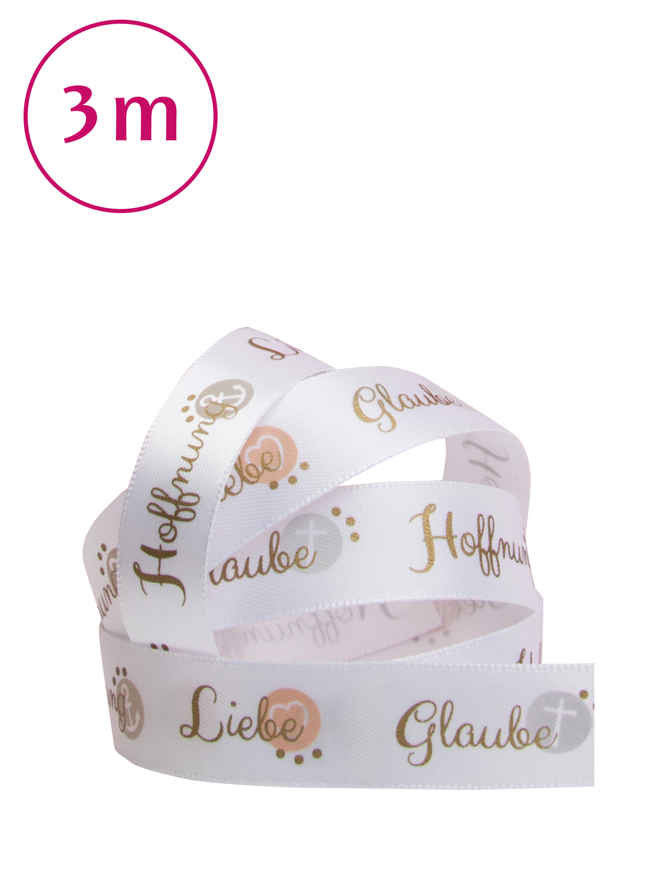 Band Satin Glaube Hoffnung Liebe 15mm 3m